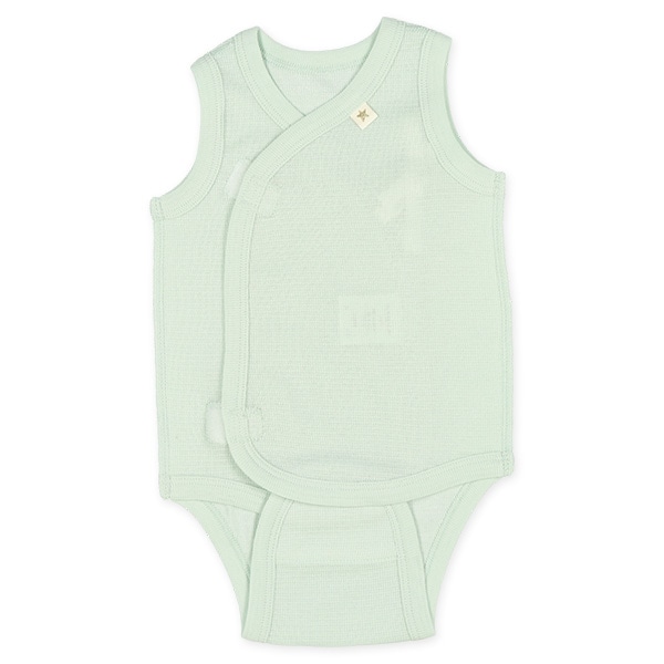 2枚組エッフェルニットノースリーブ打ち合わせロンパース肌着（星）