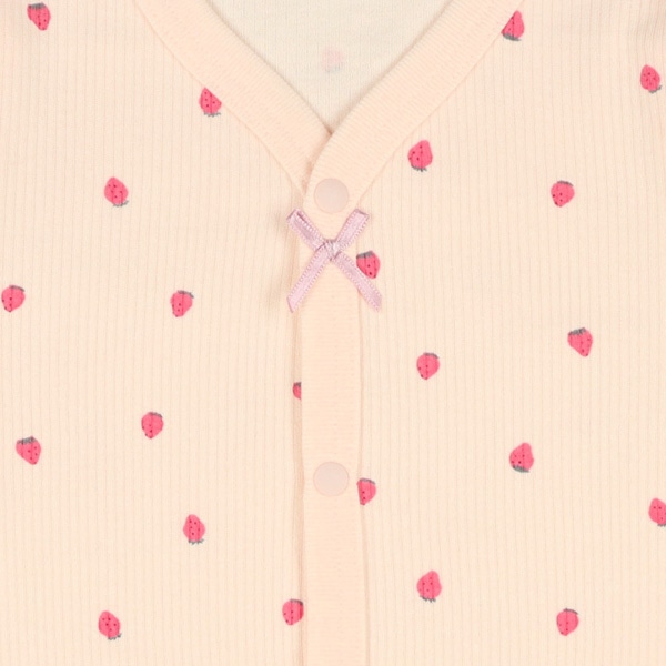 2枚組針抜き長袖前開きロンパース肌着（いちご・リボン）