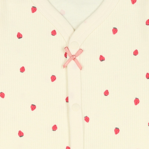 2枚組針抜き長袖前開きロンパース肌着（いちご・リボン）