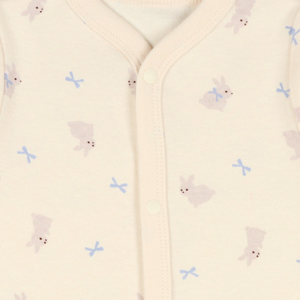 2枚組スムース長袖前開きロンパース肌着（うさぎ・しか）