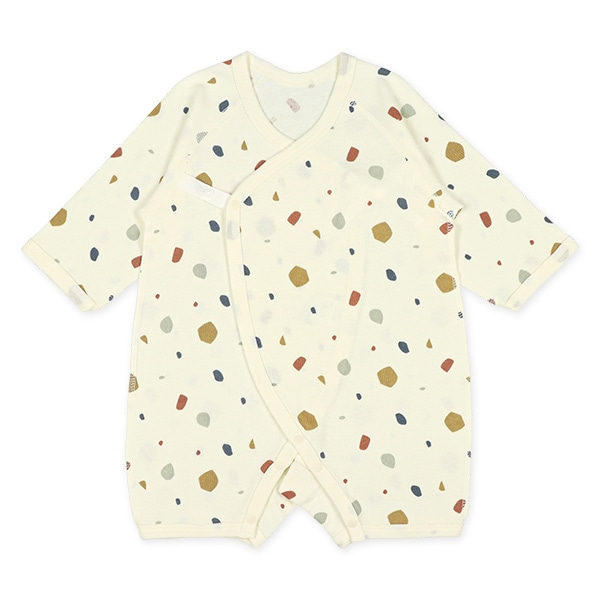 2枚組エイトロックボタン式長袖カバーオール肌着（ボーダー・テラゾー）