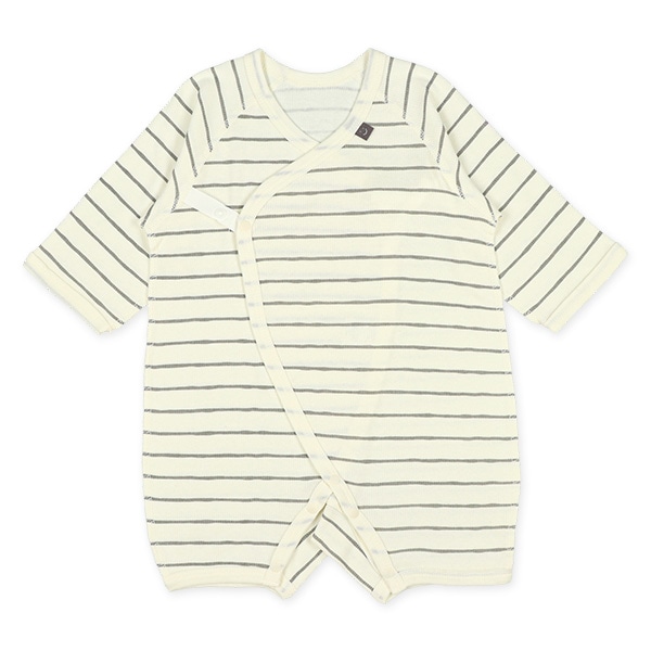 2枚組エイトロックボタン式長袖カバーオール肌着（ボーダー・テラゾー）