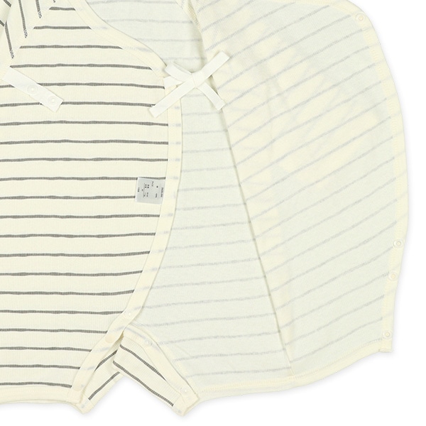 2枚組エイトロックボタン式長袖カバーオール肌着（ボーダー・テラゾー）