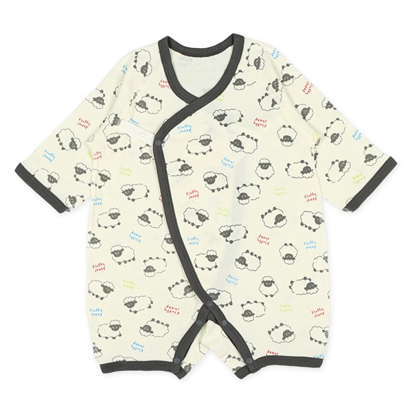 2枚組エイトロックボタン式長袖カバーオール肌着（ひつじ）