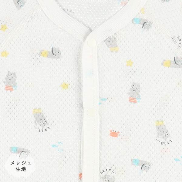 2枚組メッシュ半袖前開きロンパース肌着（すいか・かば）