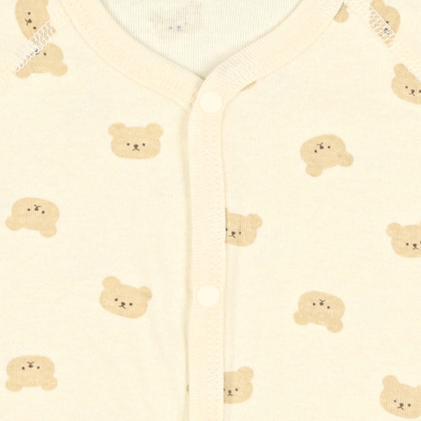 2枚組オーガニックコットン半袖前開きロンパース肌着（くま・ボーダー）