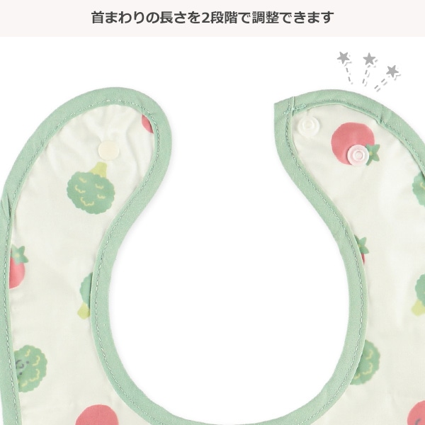 3枚組首まわり調整袖なし食事用エプロン（おにぎり・トマト・ウインナー）