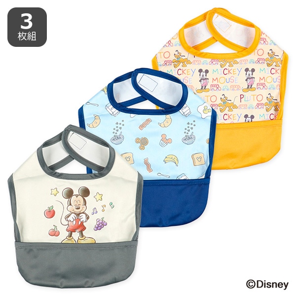 3枚組袖なし食事用エプロン（ミッキーマウス）
