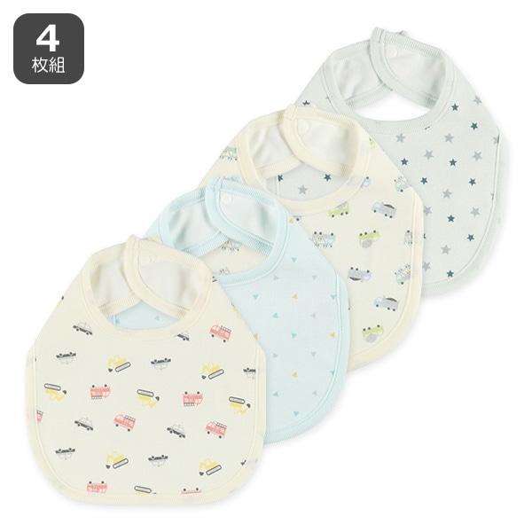 4枚組スタイ（はたらくくるま・三角・星）