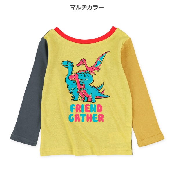 2WAY恐竜&ロゴ前後プリント長袖Tシャツ