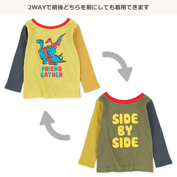 2WAY恐竜&ロゴ前後プリント長袖Tシャツ