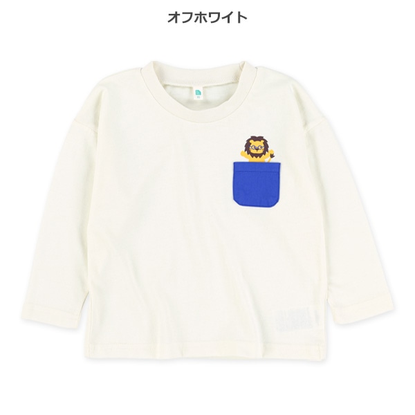 ポケット付きアニマルプリント長袖Tシャツ