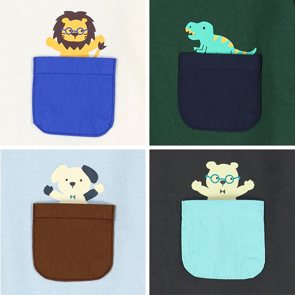 ポケット付きアニマルプリント長袖Tシャツ