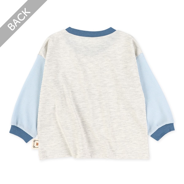 袖ワッフルポケットくま長袖Tシャツ