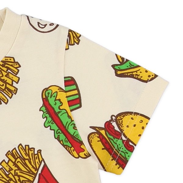 パン・ハンバーガー・おにぎり総柄半袖Tシャツ