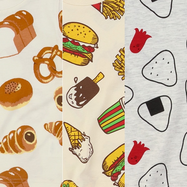 パン・ハンバーガー・おにぎり総柄半袖Tシャツ