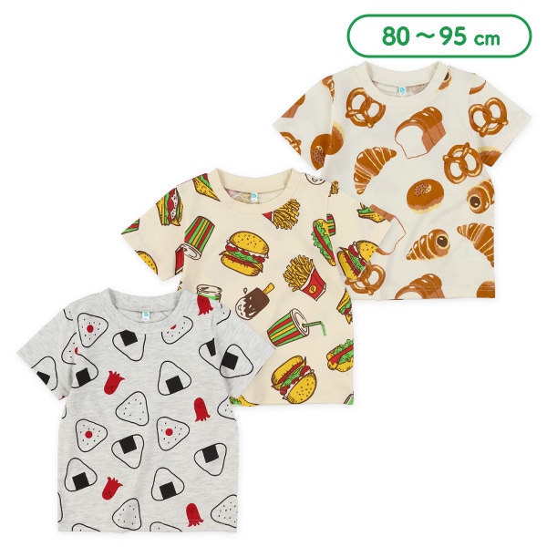 パン・ハンバーガー・おにぎり総柄半袖Tシャツ