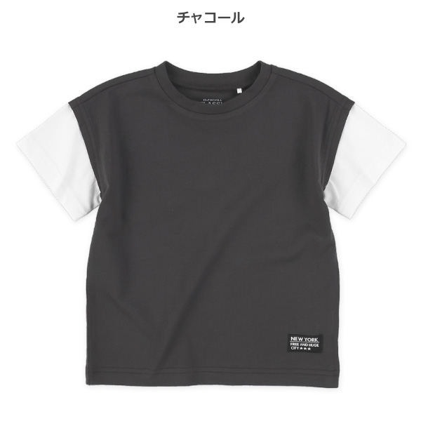 裾ワンポイントレイヤード風半袖Tシャツ