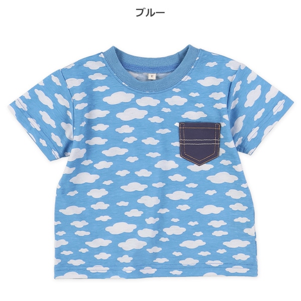 雲総柄胸ポケット半袖Tシャツ