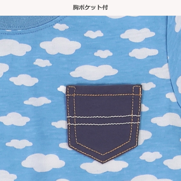 雲総柄胸ポケット半袖Tシャツ