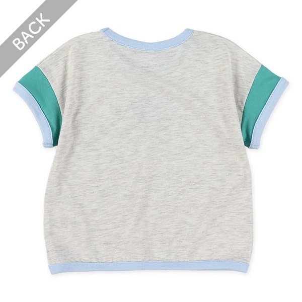 袖配色アニマルプリント半袖Tシャツ