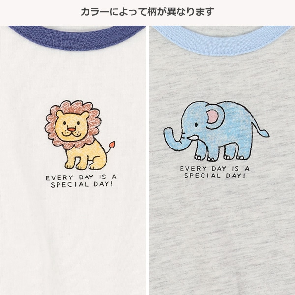 袖配色アニマルプリント半袖Tシャツ