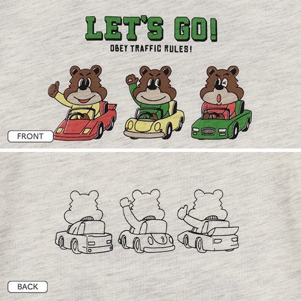 くまトリオくるま半袖Tシャツ