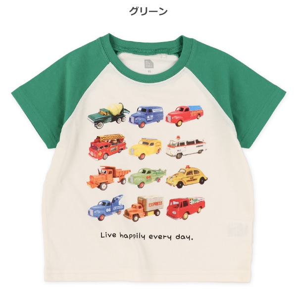 くるま転写プリントラグラン半袖Tシャツ