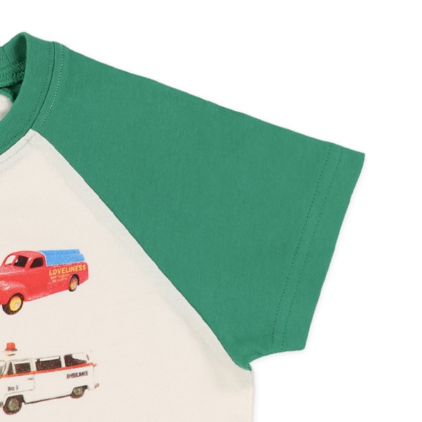 くるま転写プリントラグラン半袖Tシャツ