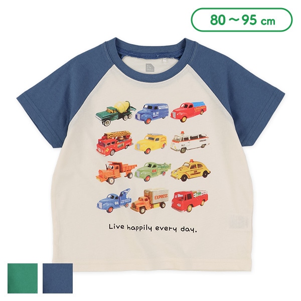 くるま転写プリントラグラン半袖Tシャツ
