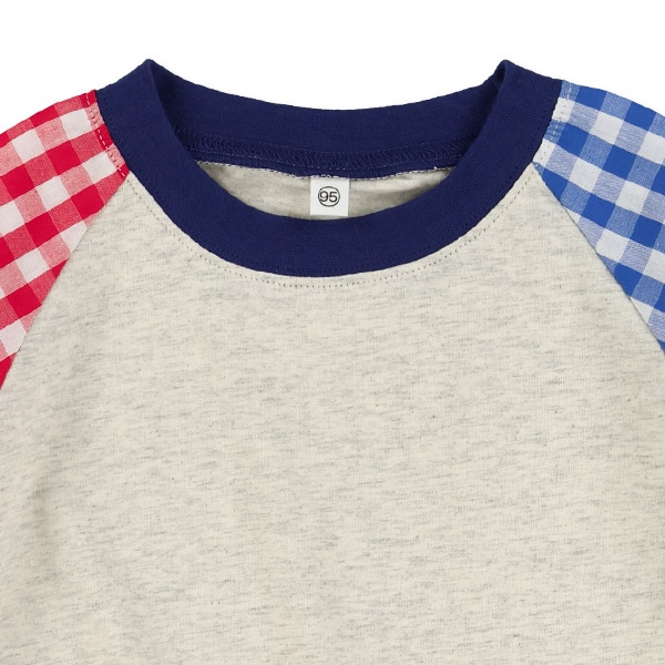 袖チェック半袖Tシャツ