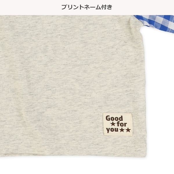 袖チェック半袖Tシャツ