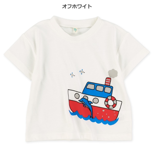 船イルカプリント半袖Tシャツ
