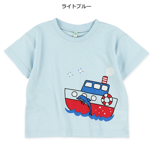 船イルカプリント半袖Tシャツ