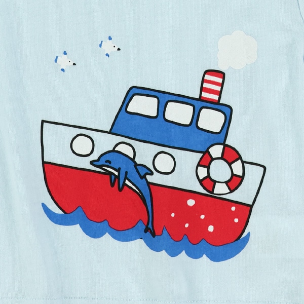 船イルカプリント半袖Tシャツ