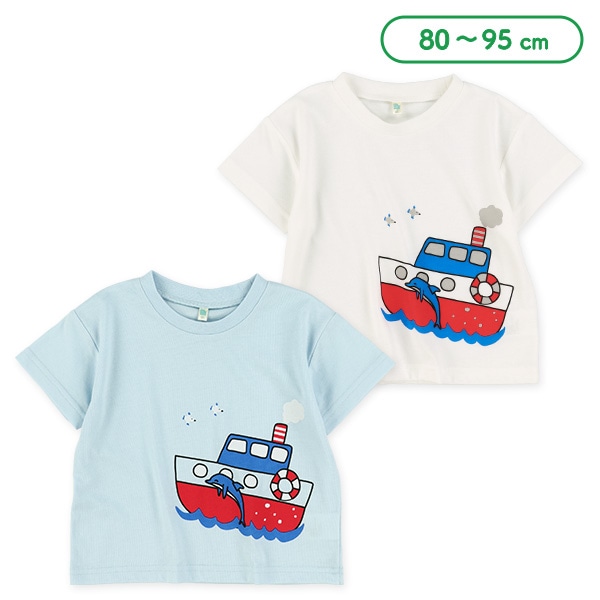 船イルカプリント半袖Tシャツ