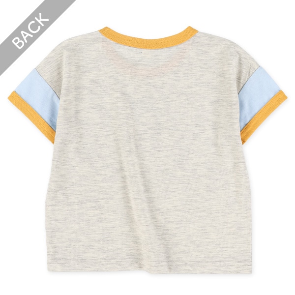 袖配色アニマルプリント半袖Tシャツ