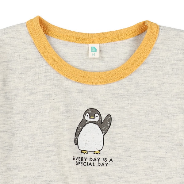 袖配色アニマルプリント半袖Tシャツ