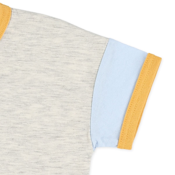 袖配色アニマルプリント半袖Tシャツ