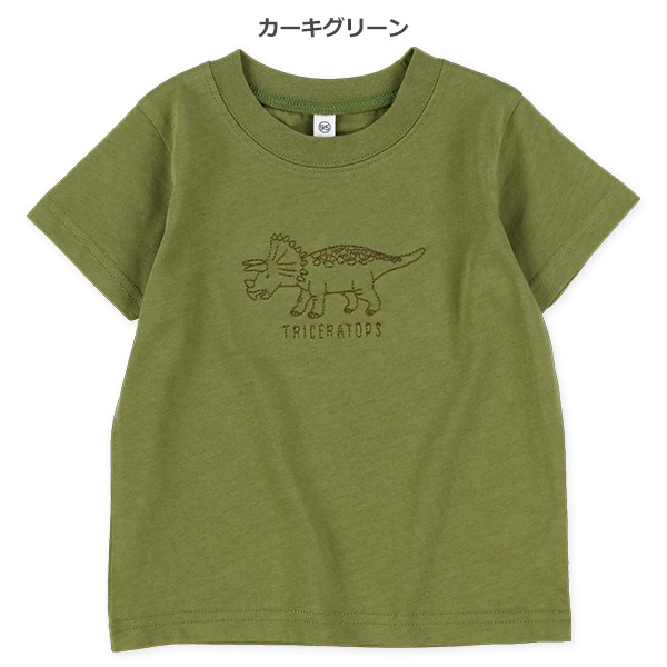 ライオン・恐竜ステッチ刺繍半袖Tシャツ