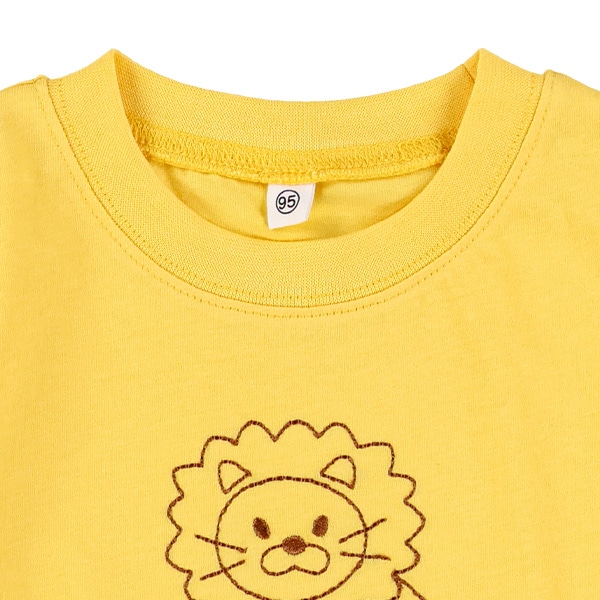 ライオン・恐竜ステッチ刺繍半袖Tシャツ