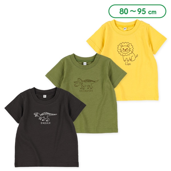 ライオン・恐竜ステッチ刺繍半袖Tシャツ