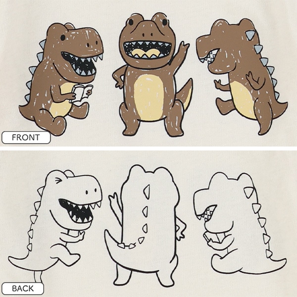 恐竜・パンダ前後プリント半袖Tシャツ