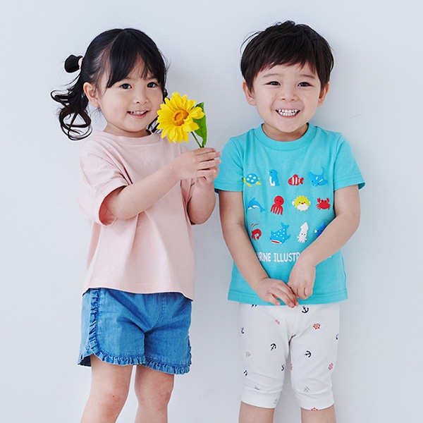カラフル発泡プリント半袖Tシャツ（どうぶつ・くるま・恐竜・うみ）