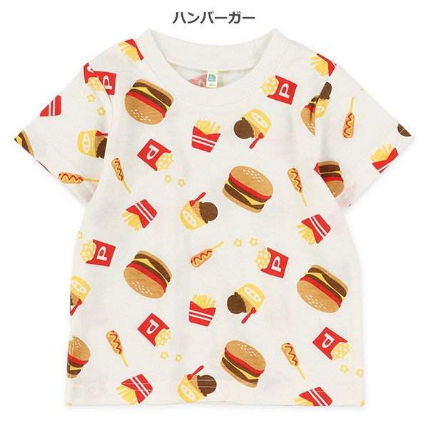 食べもの・乗り物総柄半袖Tシャツ