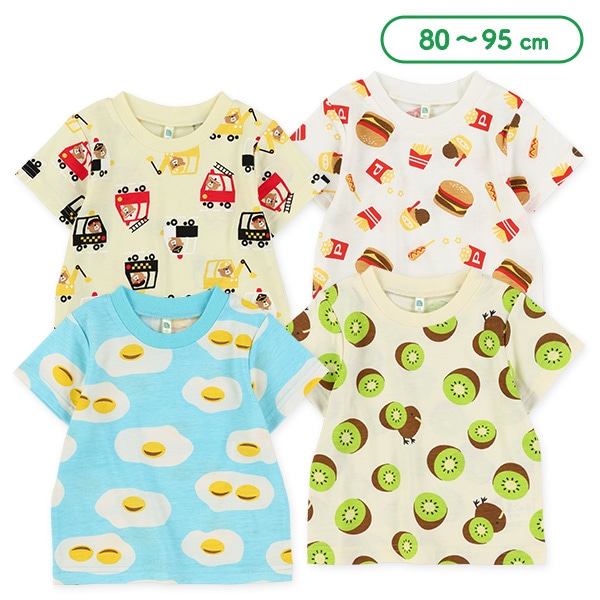 食べもの・乗り物総柄半袖Tシャツ