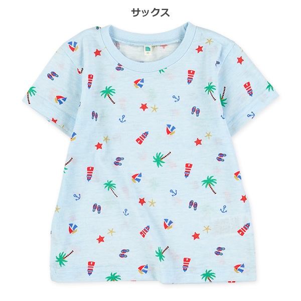 ビーチ総柄半袖Tシャツ