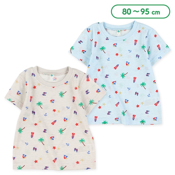 ビーチ総柄半袖Tシャツ