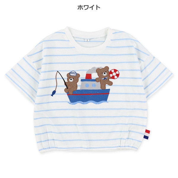 5分袖ボーダーマリンワイド半袖Tシャツ