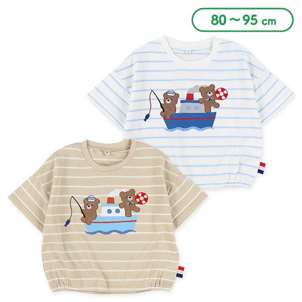 5分袖ボーダーマリンワイド半袖Tシャツ